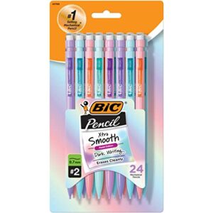 bic xtra smooth mechanical pencils (mpnp24-blk), medium point (0.7mm), fun pastel color pencils, back to school, 24 count
