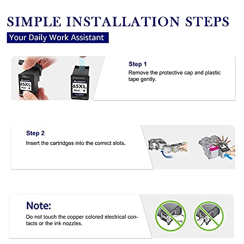 65XL Ink Cartridge Combo Pack Remanufactured for HP 65 XL Ink Replacement for Envy 5055 5052 5058 DeskJet 3755 2652 2655 3722 3723 3752 3758 3730 3720 3700 2622 2655 Printer (1 Black, 1 Color)