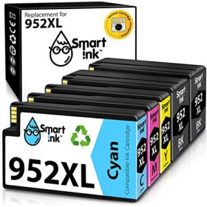 smart ink compatible ink cartridge replacement for hp 952xl 952 xl (5 combo pack) to use with officejet pro 8710 8720 8740 8715 8210 7740 7720 8700 8730 8725 (2 black, cyan, magenta, yellow)