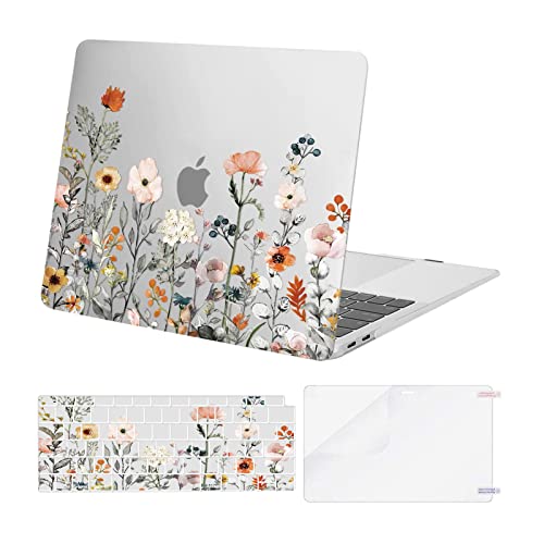 MOSISO Compatible with MacBook Air 13 inch Case 2022 2021 2020 2019 2018 Release A2337 M1 A2179 A1932 Retina Display, Plastic Garden Flowers Hard Shell&Keyboard Cover&Screen Protector, Transparent