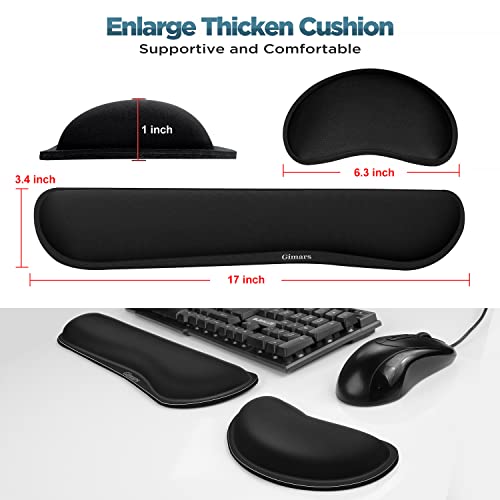 Gimars Upgrade Enlarge Gel Memory Foam Set Keyboard Wrist Rest Pad, Mouse Wrist Cushion Support for Office, Computer, Laptop, Mac, Comfortable, Lightweight for Easy Typing Pain Relief, Black
