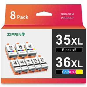 ziprint compatible ink cartridge replacement for canon pgi-35 cli-36 35 36 for canon pixma ip110 tr150 ip100 mini260 mini320 printer ink cartridges (5 black 3 tri-color, 8-pack)