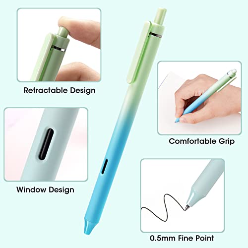 WRITECH Retractable Gel Ink Pens: 8ct Black Ink 0.5mm Fine Point Tip Pen Comfort Grip Smooth Writing with Aesthetic Gradient Color Barrel for Journaling Note Taking Sketching No Bleed & Smear