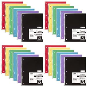 mead spiral notebooks, 24 pack, 1-subject, wide ruled paper, 10-1/2″ x 8″, 70 sheets per notebook, assorted colors (05510)