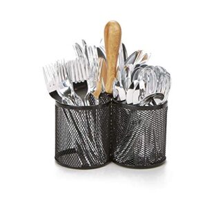 mind reader metal utensil caddy, silverware organizer, cutlery holder, 3-section, black