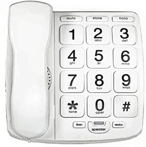 tyler tbbp-4-wh telephone for seniors – large button landline phone for elderly with loud speaker, speed dial, ringer volume control, wall mount – easy to see & press numbers – works in power outage