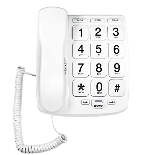 Tyler TBBP-4-WH Telephone for Seniors - Large Button Landline Phone for Elderly with Loud Speaker, Speed Dial, Ringer Volume Control, Wall Mount - Easy to See & Press Numbers - Works in Power Outage