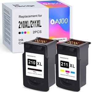 oa100 210xl 211xl remanufactured ink cartridge replacement for canon 210xl 210 pg-210xl 211 211xl for pixma mp250 mp280 mp495 ip2702 mx410 mx340 mx330 printer (1 black, 1 tri-color, 2 pack)