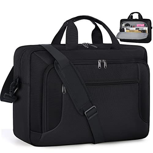 Laptop Bag 17.3 Inch Laptop Briefcase Large Waterproof Laptop Case for Men Women Business Office Work Computer Bag 17 Inch Adjustable Shoulder Messenger Bag, Black