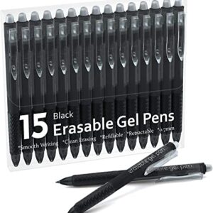 Erasable Gel Pens, 15 Pack Black Retractable Erasable Pens Clicker, Fine Point, Make Mistakes Disappear, Black Inks for Writing Planner and Crossword Puzzles…
