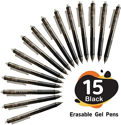 Erasable Gel Pens, 15 Pack Black Retractable Erasable Pens Clicker, Fine Point, Make Mistakes Disappear, Black Inks for Writing Planner and Crossword Puzzles…
