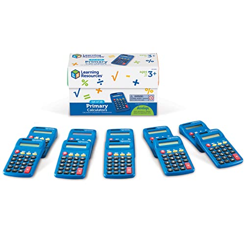 Learning Resources Primary Calculator - 10 Pieces, Ages 3+ Basic Solar Powered Calculators, Teacher Set of 10 Calculators, School Supplies