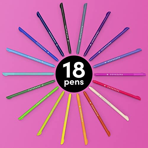 PAPERAGE Felt Tip Fine Line Marker Pens (0.4 mm Metal Pen Nib), 18 Pack Pen Set for Bullet Style Journals, Notebooks, Planners, Calendars, Notes & Coloring - Use at Home, Office, School