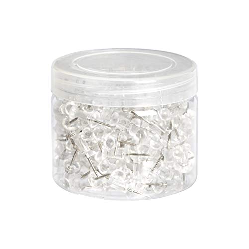 Amazon Basics Push Pins Tacks, Clear Plastic Head, Steel Point, 200-Pack