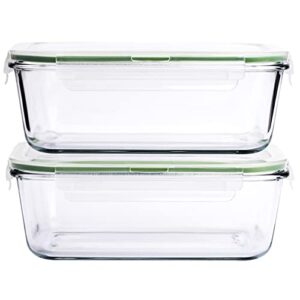 63 oz 2 pcs large glass food storage containers 8 cups family size set baking containers with locking lids storing food, bpa free leak proof microwave oven safe (2, 63 oz)