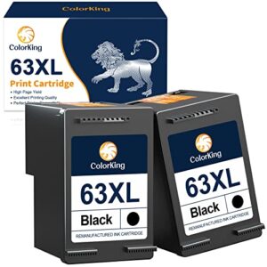 colorking remanufactured replacement for hp 63xl black ink cartridge 63 ink cartridges for hp printers officejet 3830 4650 4652 4655 5200 5255 5258 envy 4520 4512 deskjet 1112 2132 3630 (2 black)