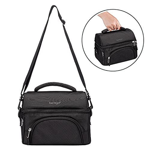 Bentgo® Deluxe Lunch Bag - Durable and Insulated Lunch Tote with Zippered Outer Pocket, Internal Mesh Pocket, Padded & Adjustable Straps, & 2-Way Zippers - Fits Most Lunch Boxes (Carbon Black)