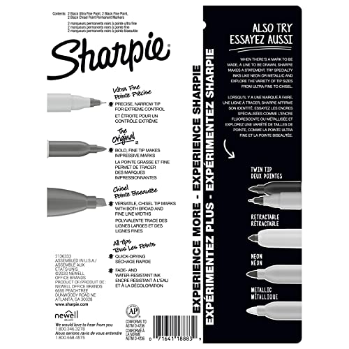 SHARPIE Permanent Markers Variety Pack, Featuring Fine, Ultra-Fine, and Chisel-Point Markers, Black, 6 Count