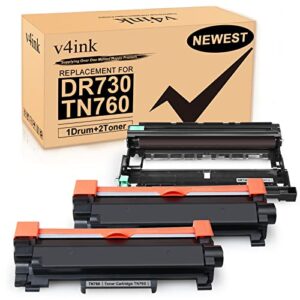 v4ink compatible dr730 drum and tn760 toner cartridge set replacement for brother dr730 tn760 tn730 (1 drum+ 2 toner) for hl l2350dw l2370dw mfc l2690dw l2710dw l2717dw tray_toners_cartridges_printer