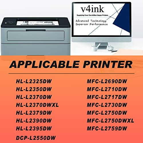 v4ink Compatible DR730 Drum and TN760 Toner Cartridge Set Replacement for Brother DR730 TN760 TN730 (1 Drum+ 2 Toner) for HL L2350DW L2370DW MFC L2690DW L2710DW L2717DW Tray_Toners_Cartridges_Printer