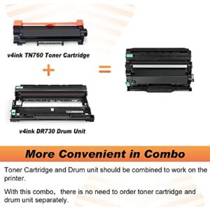 v4ink Compatible DR730 Drum and TN760 Toner Cartridge Set Replacement for Brother DR730 TN760 TN730 (1 Drum+ 2 Toner) for HL L2350DW L2370DW MFC L2690DW L2710DW L2717DW Tray_Toners_Cartridges_Printer