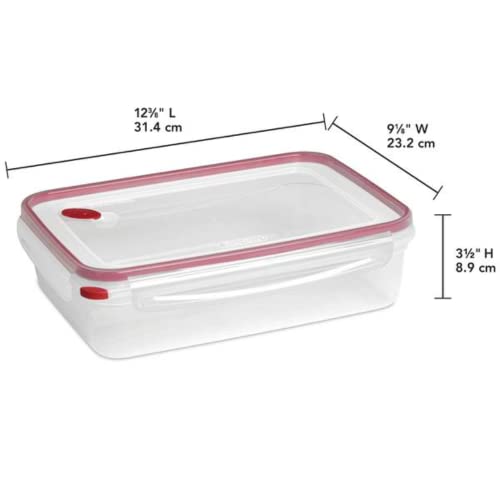 Sterilite Food Storage Container Ultra-Seal Clear Rectangular 16 Cup, Rocket Red Trim