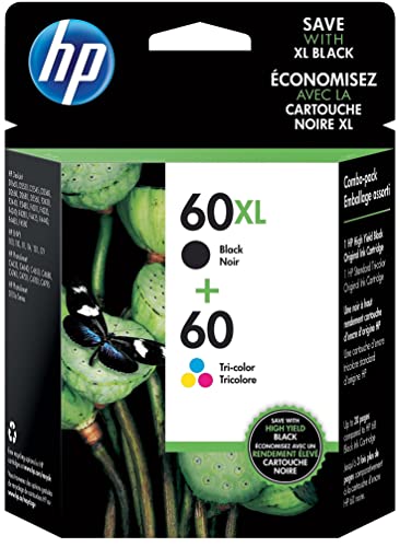 HP 60 / 60Xl (N9h59fn) Ink Cartridges (Tri-Color/Black) 2-Pack in Retail Packaging