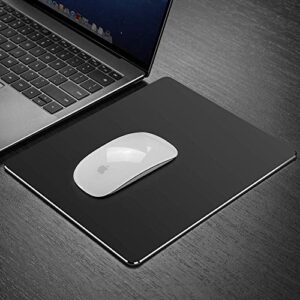 HONKID Metal Aluminum Mouse Pad, Office and Gaming Thin Hard Mouse Mat Double Sided Waterproof Fast and Accurate Control Mousepad for Laptop, Computer and PC,9.05"x7.08", Black