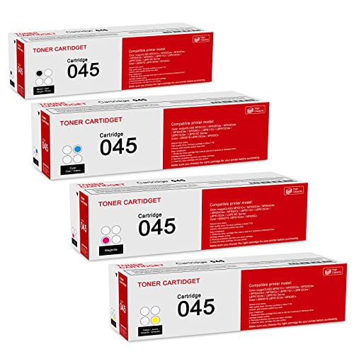 4 Pack 045 BK/C/M/Y Toner Cartridge: Compatible CRG-045 Replacement for Canon Color imageCLASS MF631Cn MF632Cdw MF633Cdw MF634Cdw LBP612Cdw LBP613Cdw LBP610C Series i-SENSYS LBP613Cdw MF635Cx Printer