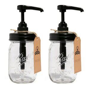 jarmazing products mason jar syrup dispenser – set of 2 – 16 oz ball jars with rust-proof, leak-proof, food grade pumps for honey, syrups, condiments, salad dressings and more