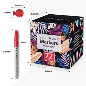 Hethrone Permanent Markers for Adult Coloring, 72 Assorted Colors Markers, Colored Marker Pens Work on Plastic, Wood, Stone, Metal and Glass