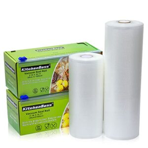 vacuum sealer rolls bag 100 feet total, 2 pack 8″x50′ and 11″x50′ food vacuum saver bag rolls with cutter box,sous vide roll bag by kitchenboss