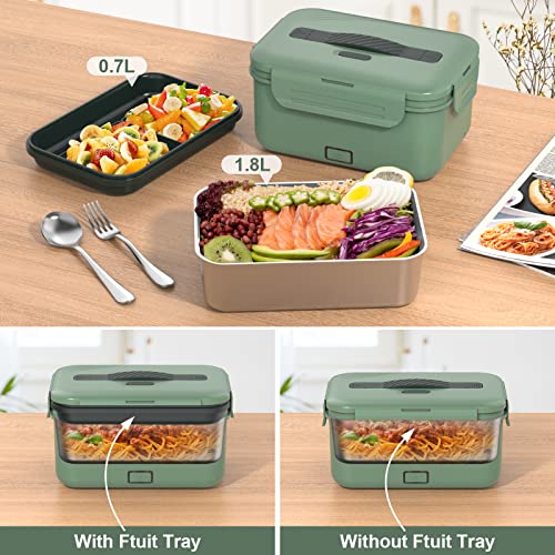 Vabaso Electric Lunch Box Food Heater, 60/80/100W Heated Lunch Box for Adults Car/Truck Home/Work, 1.8L/61oz Food Warmer Heating Lunch Box with Removable Stainless Steel Container, 12V/24V/110V220V