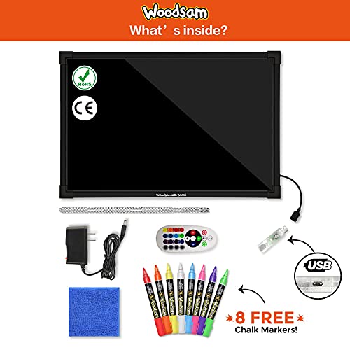 Woodsam LED Message Board- 28" X 20" Inches Erasable Writing Drawing Neon Sign with 8 Colorful Markers - Perfect for Children, Back to School, Home, Office, Restaurants, Bar, Holiday Celebration Gift