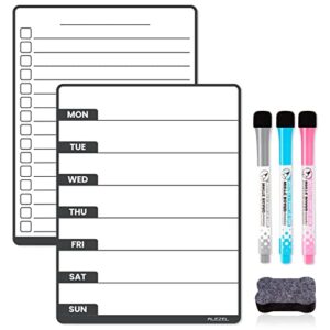 alezel magnetic weekly calendar for fridge – 8.5″x6.5″, simple dry erase menu board set for fridge – includes 1 grocery list (to do list) & 1 weekly meal planner whiteboard, 3 markers + 1 eraser