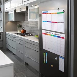 White Board Calendar Dry Erase - Monthly Calendar Whiteboard for Fridge, Weekly Magnetic Calendar for Refrigerator, Grocery List Magnet Pad for Family Planner Kitchen Schedule Board