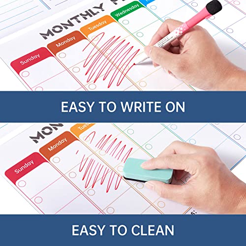 White Board Calendar Dry Erase - Monthly Calendar Whiteboard for Fridge, Weekly Magnetic Calendar for Refrigerator, Grocery List Magnet Pad for Family Planner Kitchen Schedule Board