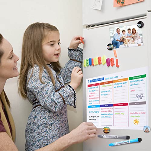 White Board Calendar Dry Erase - Monthly Calendar Whiteboard for Fridge, Weekly Magnetic Calendar for Refrigerator, Grocery List Magnet Pad for Family Planner Kitchen Schedule Board