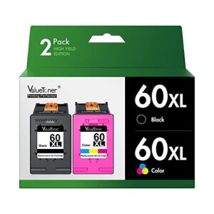 valuetoner remanufactured ink cartridge replacement for hp 60xl 60 ink cartridge combo pack color and black for photosmart c4680 d110, deskjet d2680 f2430 f4210 printer (1 black, 1 tri-color)