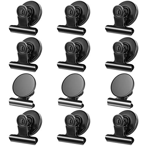 12pack Fridge Magnets Refrigerator Magnets Magnetic Clips Heavy Duty Detailed List Display Paper Fasteners on Home& Office& Teaching (Black, 12)