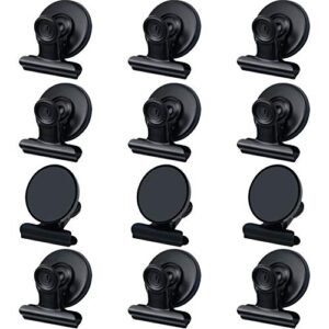 12pack Fridge Magnets Refrigerator Magnets Magnetic Clips Heavy Duty Detailed List Display Paper Fasteners on Home& Office& Teaching (Black, 12)