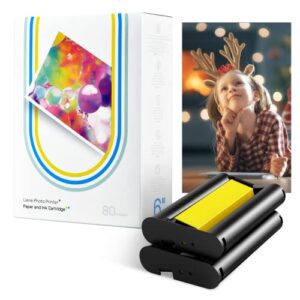 Liene Photo Printer Paper & Cartridge, 2 Ink Cartridge Refill & 80 Sheets Photo Papers, 4x6, Dye Sublimation, Water & Oxidation-Proof, Compatible w Printer, for Display, Framing, Scrapbook