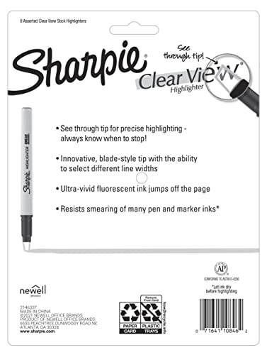 SHARPIE Highlighter, Clear View Highlighter with See-Through Chisel Tip, Stick Highlighter, Assorted, 8 Count