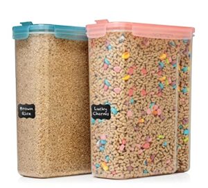 shazo extra large 6.3l / 213oz (set of 2) airtight food storage cereal containers for bulk food storage ideal for pasta rice, flour and sugar bpa free plastic cereal dispenser w/labels + pen – color