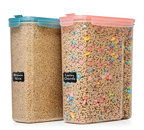 Shazo EXTRA Large 6.3L / 213Oz (SET of 2) Airtight Food Storage Cereal Containers for Bulk Food Storage Ideal for Pasta Rice, Flour and Sugar BPA Free Plastic Cereal Dispenser w/Labels + pen - Color