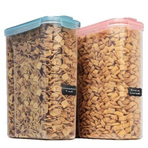 Shazo EXTRA Large 6.3L / 213Oz (SET of 2) Airtight Food Storage Cereal Containers for Bulk Food Storage Ideal for Pasta Rice, Flour and Sugar BPA Free Plastic Cereal Dispenser w/Labels + pen - Color