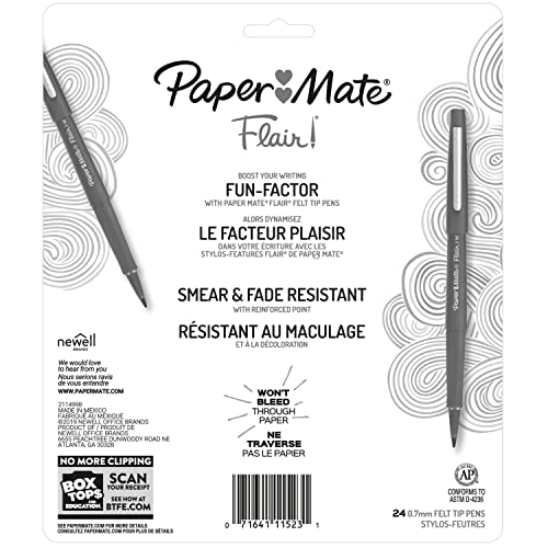 Paper Mate® Felt Tip Pens | Flair® Marker Pens, Medium Point, Assorted, 24 Count