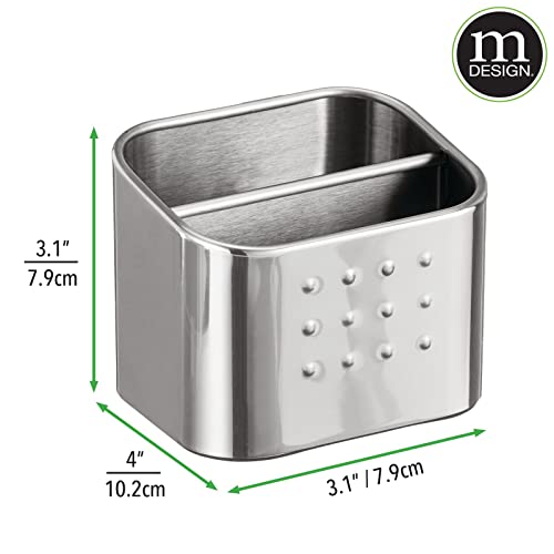 mDesign Modern Metal Farmhouse Kitchen Sink Storage Organizer Caddy - Small Holder for Sponges, Soaps, Scrubbers - Use in Kitchen, Laundry, Utility Room, Bathroom, Garage - Brushed