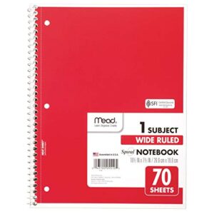 Mead Spiral Notebooks, 6 Pack, 1-Subject, Wide Ruled Paper, 10-1/2" x 8", 70 Sheets per Notebook, Assorted Colors (73063)