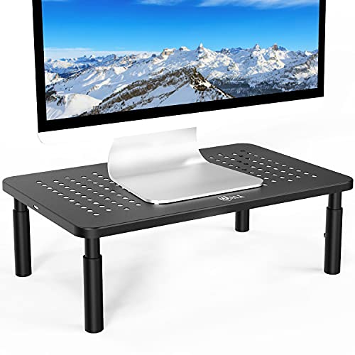 WALI Monitor Stand Riser, Adjustable Laptop Stand Riser Holder, 3 Height Adjustable Underneath Storage for Office Supplies (STT003), 1 Pack, Black